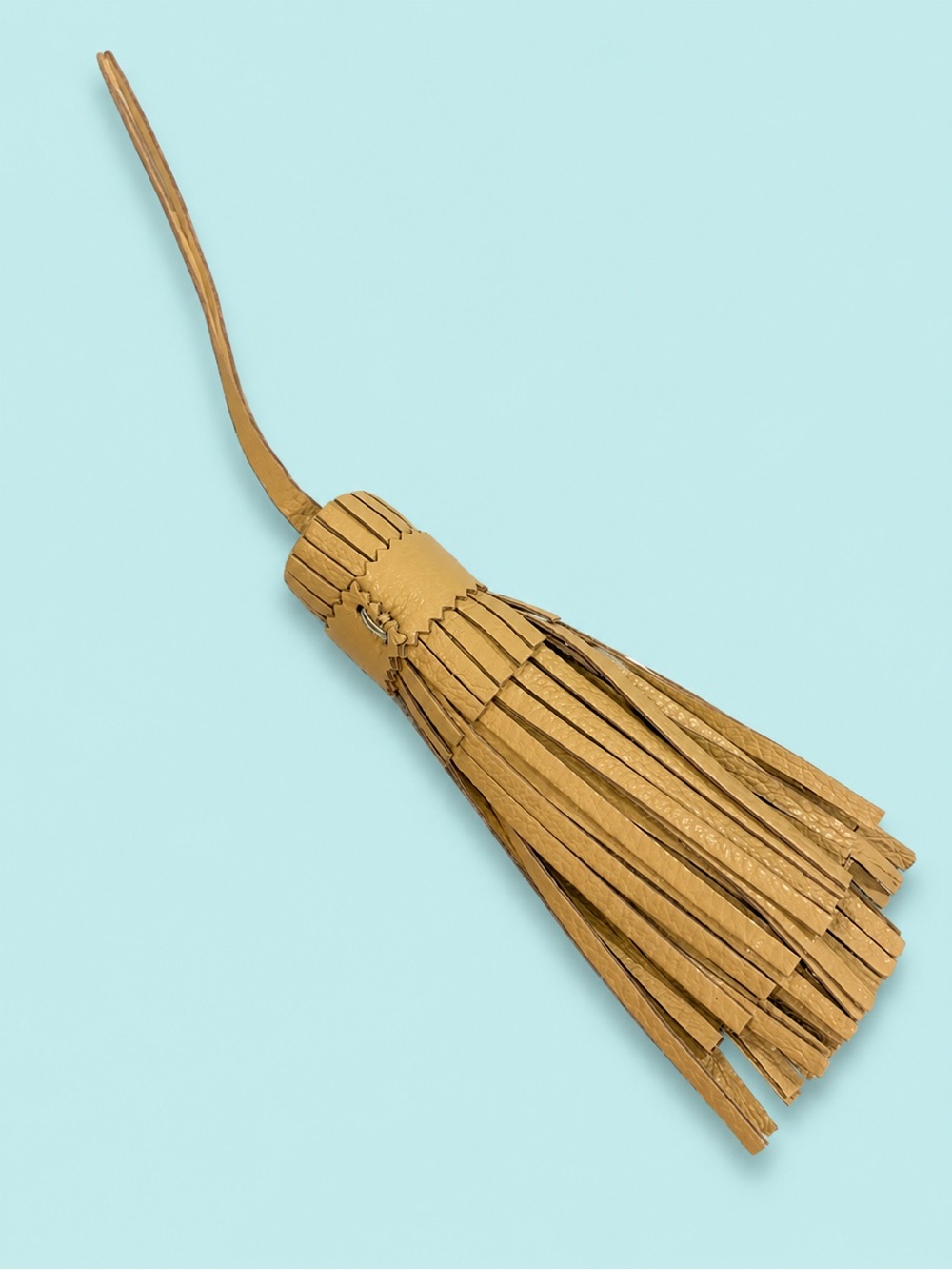 Santoni Beige Leather Tassel Bag Charm Key Fob Purse Accessory Made in Italy